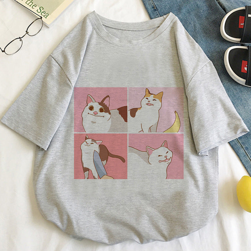 Kawaicuteness™- Cat  Cartoon Pattern T-shirt Women