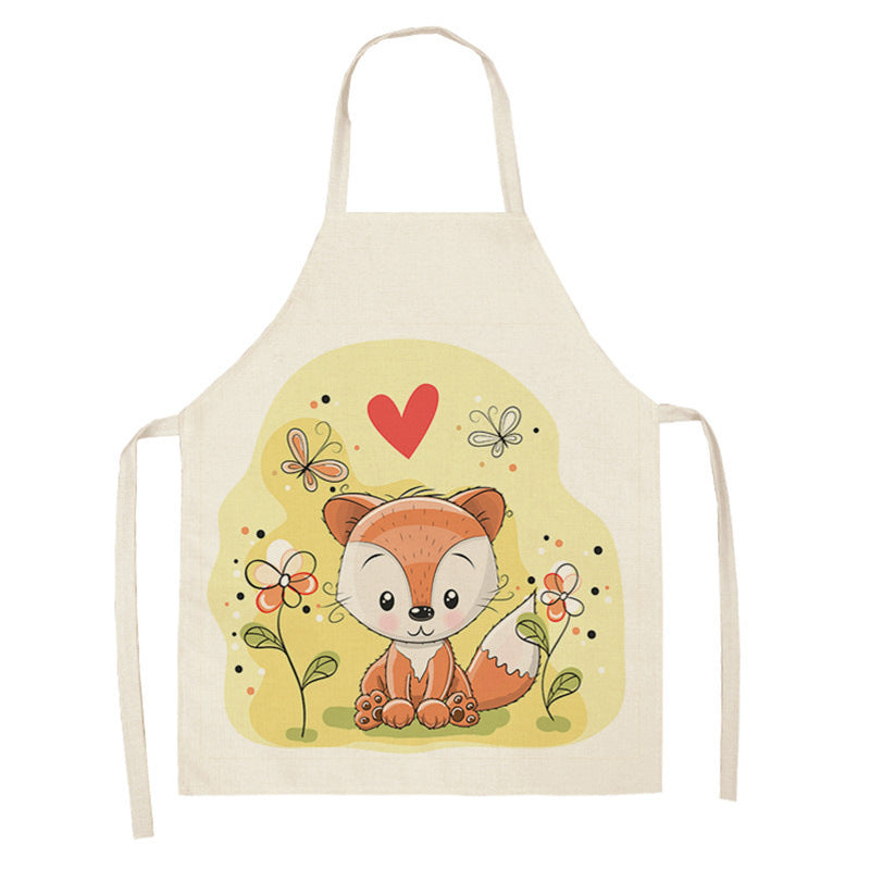 Kawaiicuteness™-Cute Rainbow Fox Printed Cotton Linen Kitchen Apron