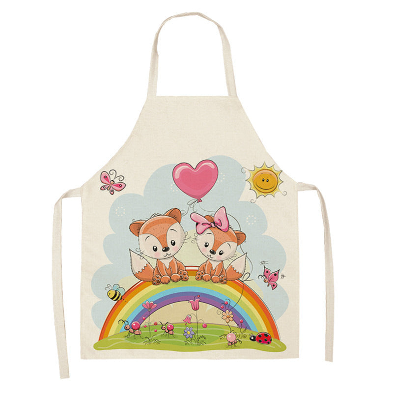 Kawaiicuteness™-Cute Rainbow Fox Printed Cotton Linen Kitchen Apron