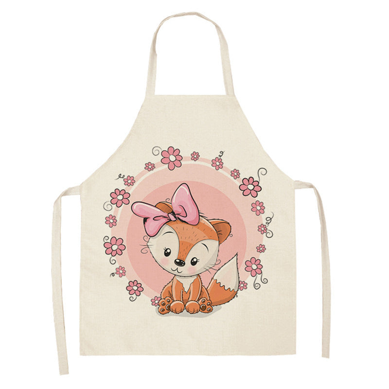 Kawaiicuteness™-Cute Rainbow Fox Printed Cotton Linen Kitchen Apron