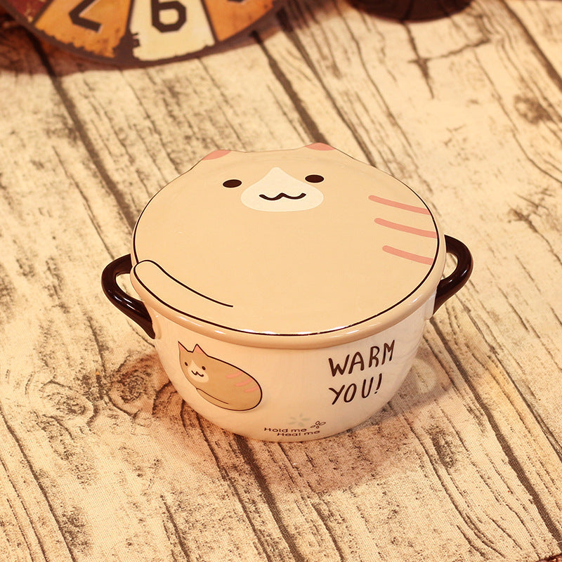 Kawaiicuteness™- Cute Japanese Cat Ceramic Bowl with Lid and Spoon