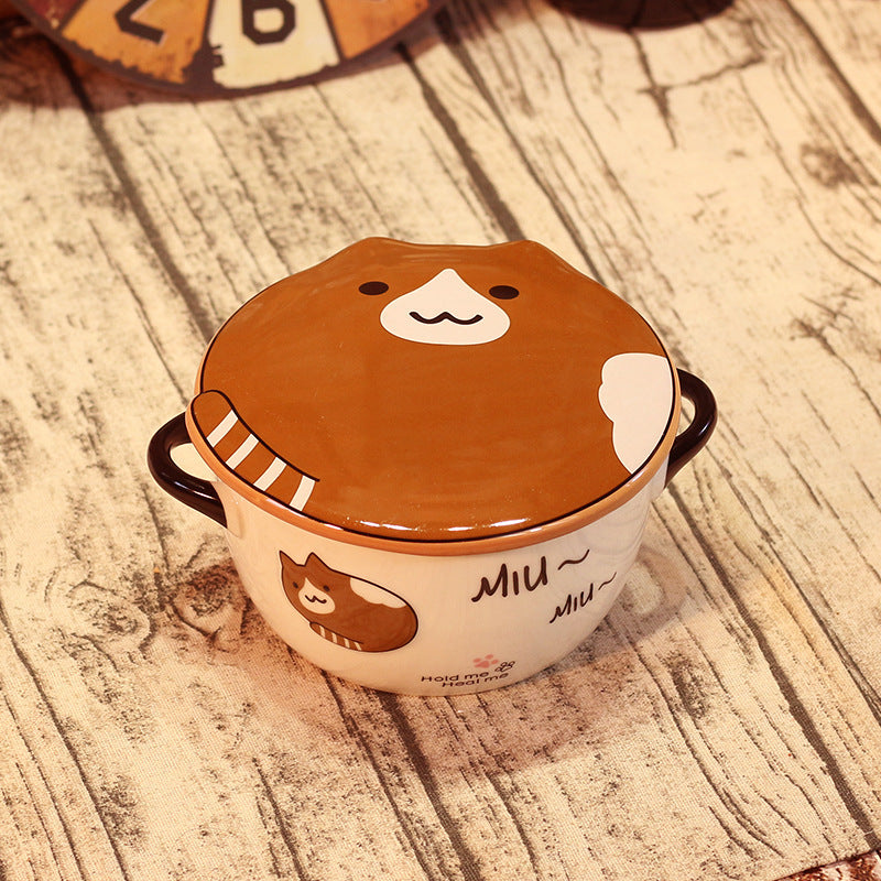 Kawaiicuteness™- Cute Japanese Cat Ceramic Bowl with Lid and Spoon