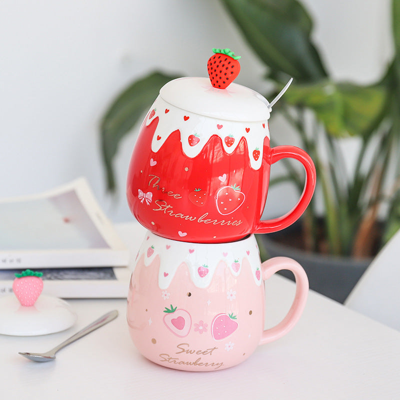 Kawaiicuteness™- Cute Creative  Ceramic Coffee Mug With Lid And Spoon