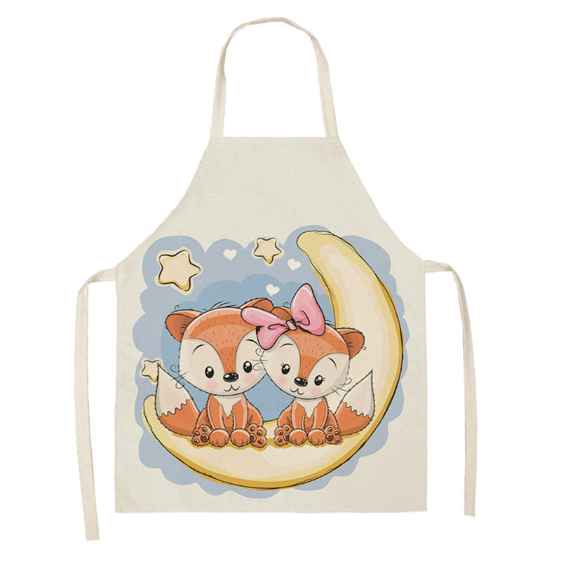 Kawaiicuteness™-Cute Rainbow Fox Printed Cotton Linen Kitchen Apron