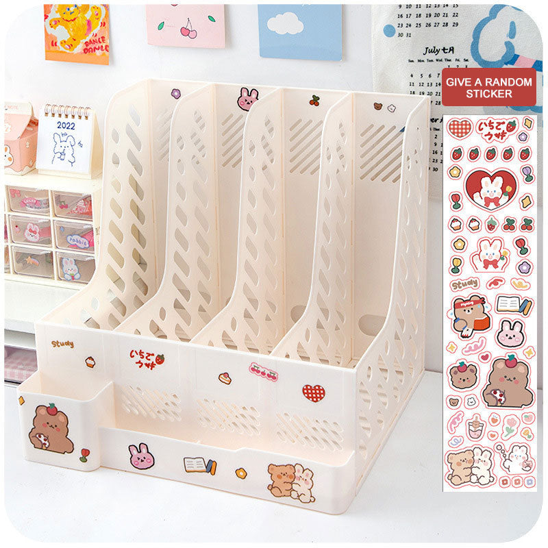 Kawaiicuteness™-Cute Desk Organizer File Tray Book Stand Office Rack