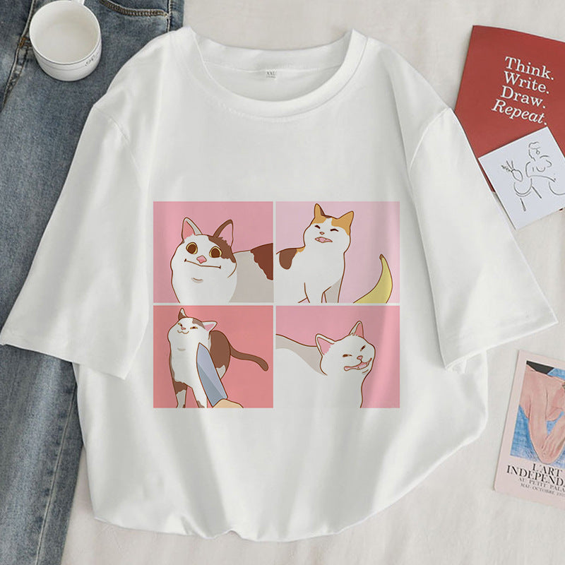 Kawaicuteness™- Cat  Cartoon Pattern T-shirt Women