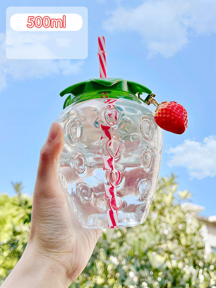 Kawaiicuteness™-  Cute Strawberry Straw Water Bottle 500ml