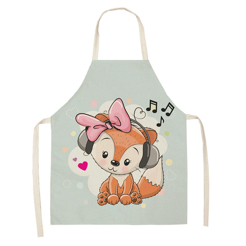 Kawaiicuteness™-Cute Rainbow Fox Printed Cotton Linen Kitchen Apron