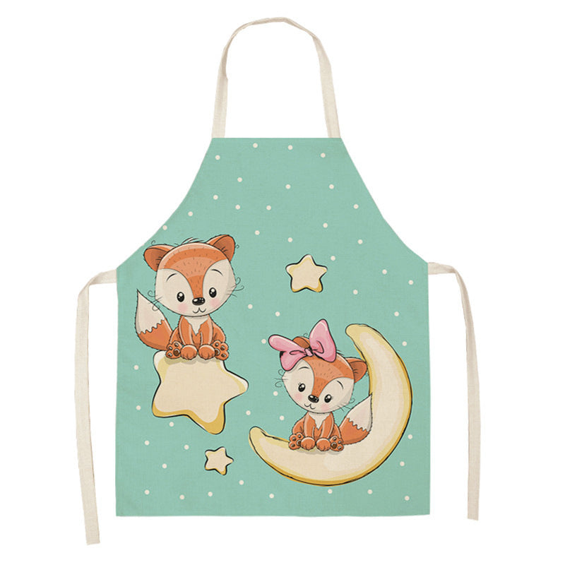 Kawaiicuteness™-Cute Rainbow Fox Printed Cotton Linen Kitchen Apron