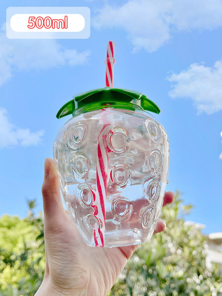 Kawaiicuteness™-  Cute Strawberry Straw Water Bottle 500ml