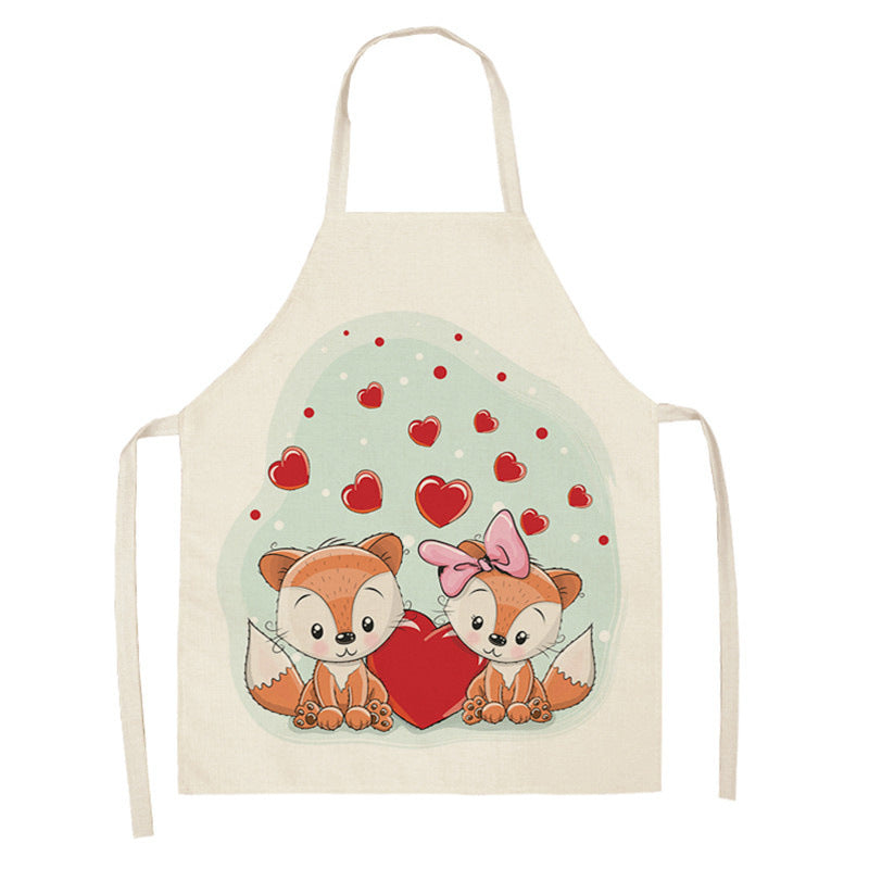 Kawaiicuteness™-Cute Rainbow Fox Printed Cotton Linen Kitchen Apron