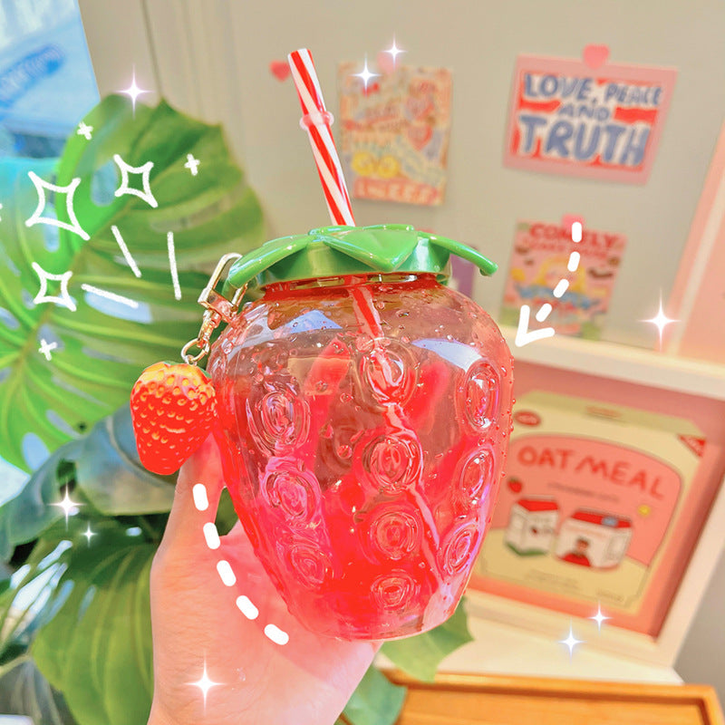 Kawaiicuteness™-  Cute Strawberry Straw Water Bottle 500ml