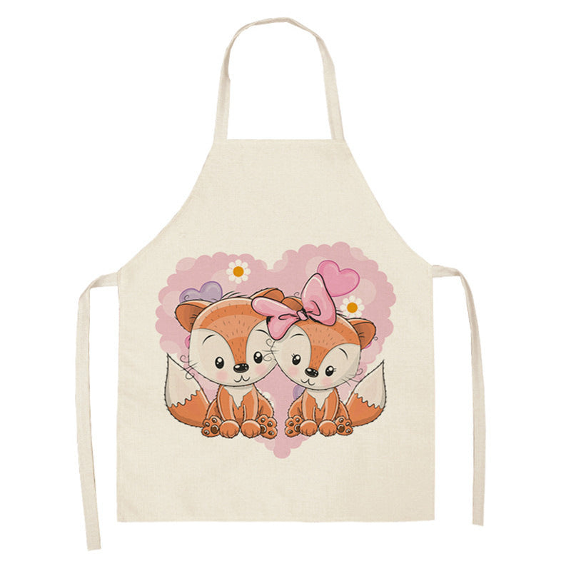 Kawaiicuteness™-Cute Rainbow Fox Printed Cotton Linen Kitchen Apron