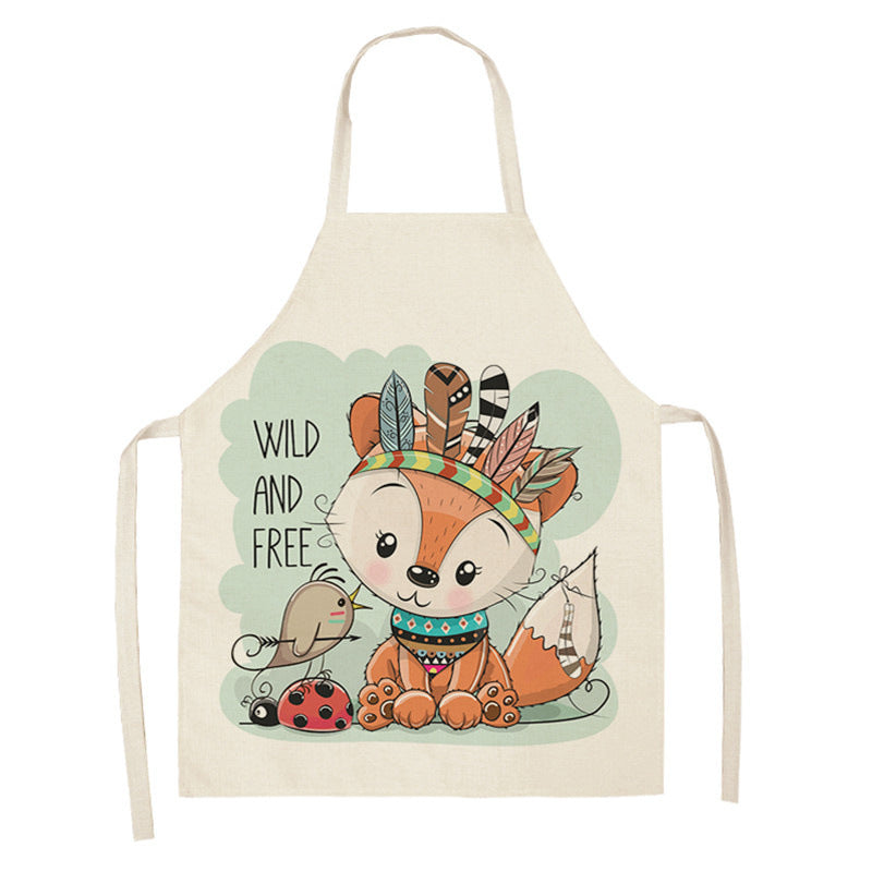 Kawaiicuteness™-Cute Rainbow Fox Printed Cotton Linen Kitchen Apron