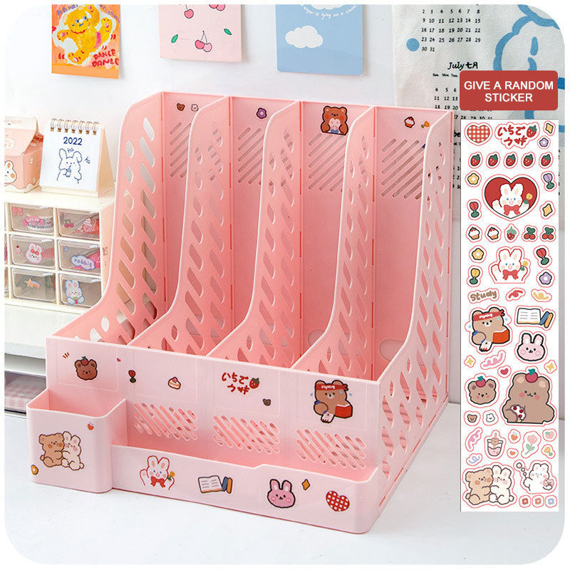 Kawaiicuteness™-Cute Desk Organizer File Tray Book Stand Office Rack