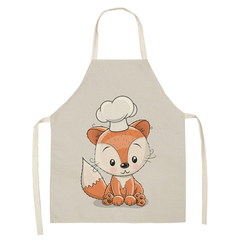 Kawaiicuteness™-Cute Rainbow Fox Printed Cotton Linen Kitchen Apron