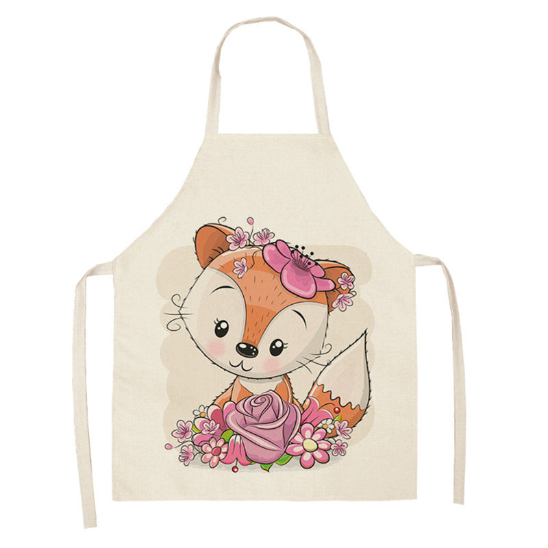 Kawaiicuteness™-Cute Rainbow Fox Printed Cotton Linen Kitchen Apron