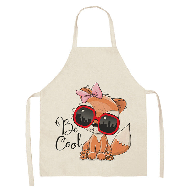 Kawaiicuteness™-Cute Rainbow Fox Printed Cotton Linen Kitchen Apron