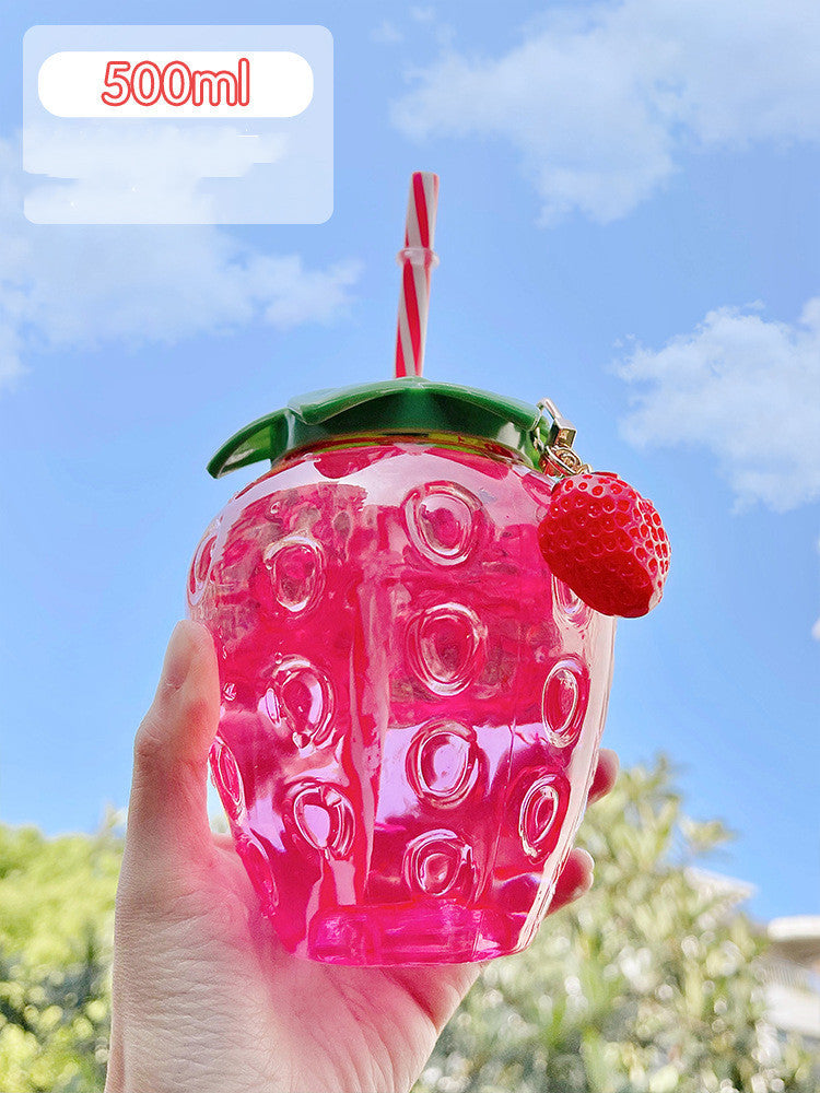 Kawaiicuteness™-  Cute Strawberry Straw Water Bottle 500ml