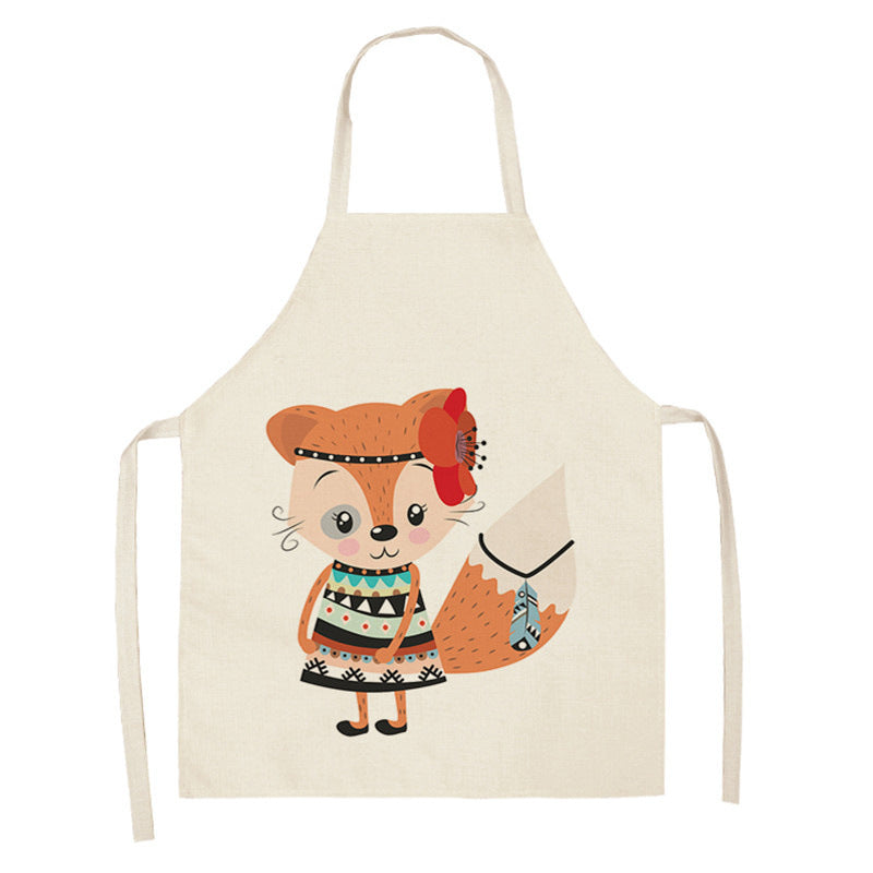 Kawaiicuteness™-Cute Rainbow Fox Printed Cotton Linen Kitchen Apron