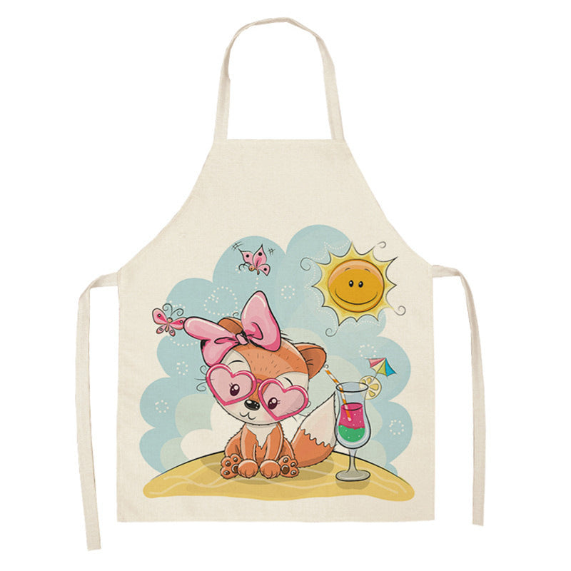 Kawaiicuteness™-Cute Rainbow Fox Printed Cotton Linen Kitchen Apron