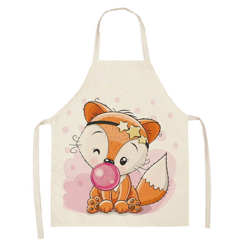 Kawaiicuteness™-Cute Rainbow Fox Printed Cotton Linen Kitchen Apron