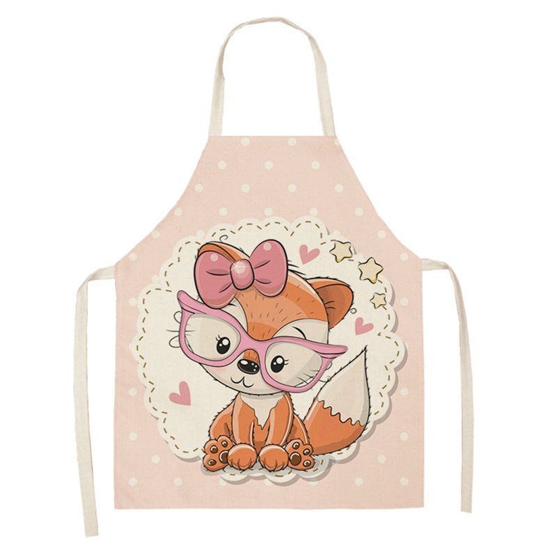 Kawaiicuteness™-Cute Rainbow Fox Printed Cotton Linen Kitchen Apron