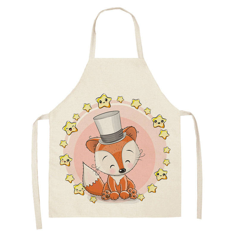 Kawaiicuteness™-Cute Rainbow Fox Printed Cotton Linen Kitchen Apron