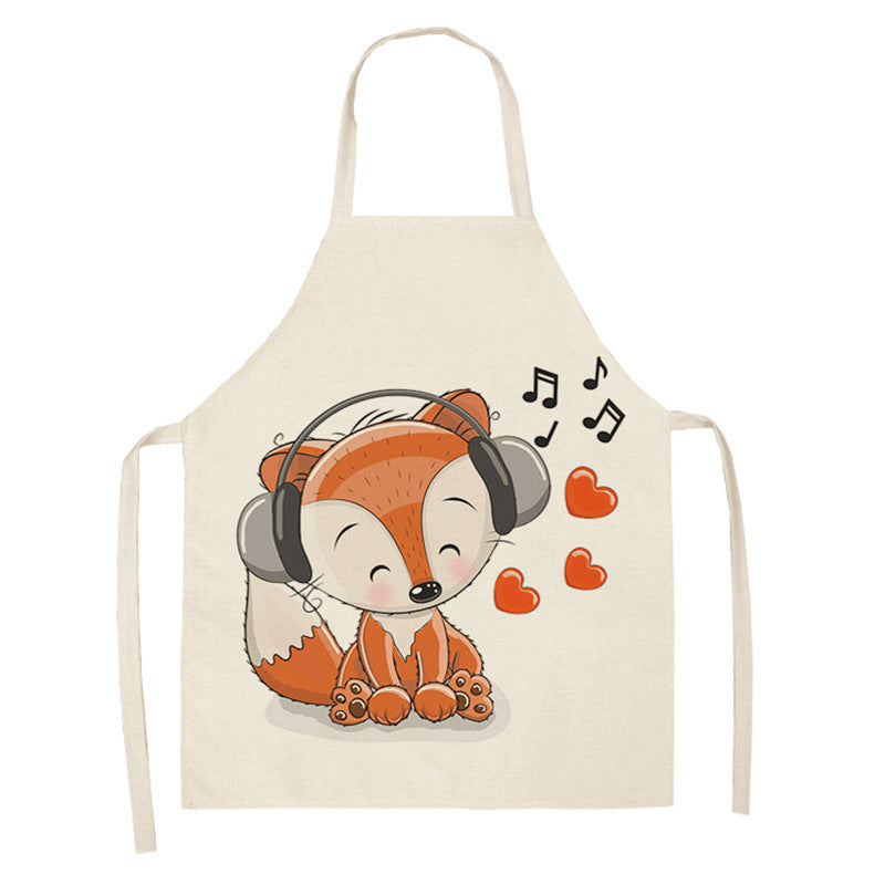 Kawaiicuteness™-Cute Rainbow Fox Printed Cotton Linen Kitchen Apron