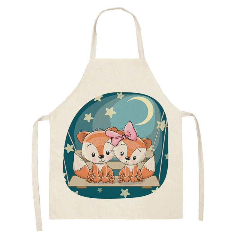 Kawaiicuteness™-Cute Rainbow Fox Printed Cotton Linen Kitchen Apron