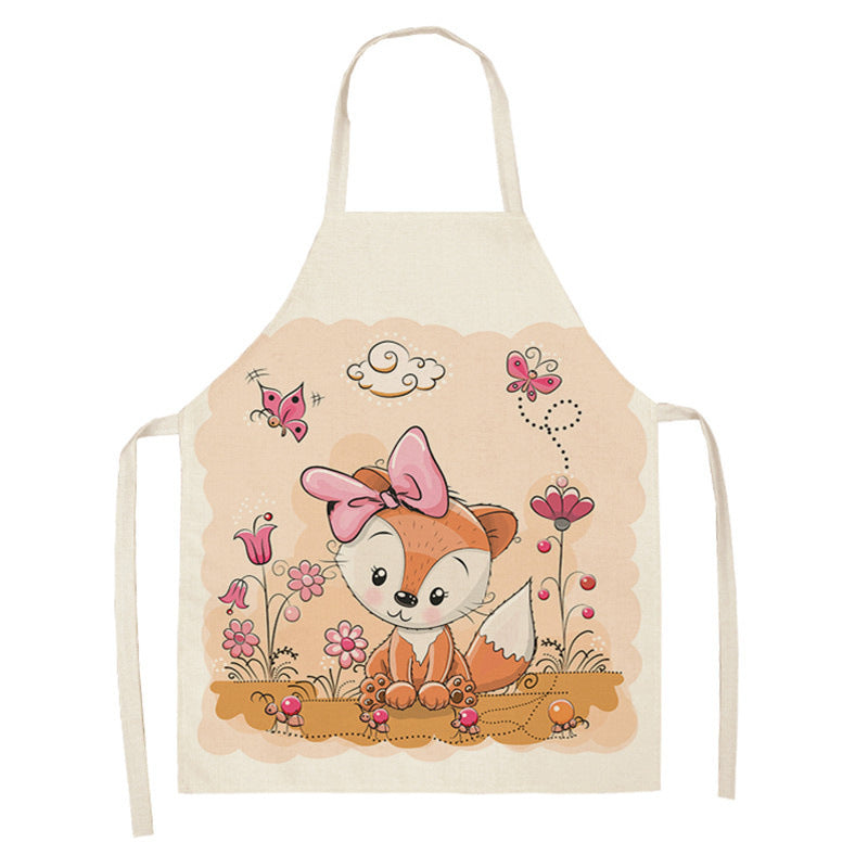 Kawaiicuteness™-Cute Rainbow Fox Printed Cotton Linen Kitchen Apron