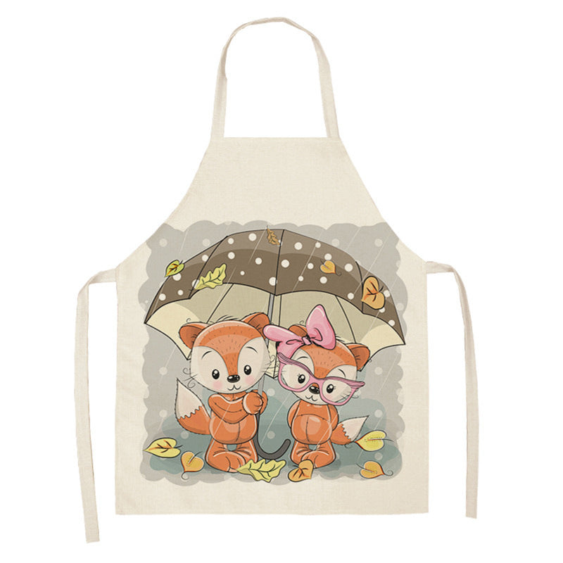 Kawaiicuteness™-Cute Rainbow Fox Printed Cotton Linen Kitchen Apron