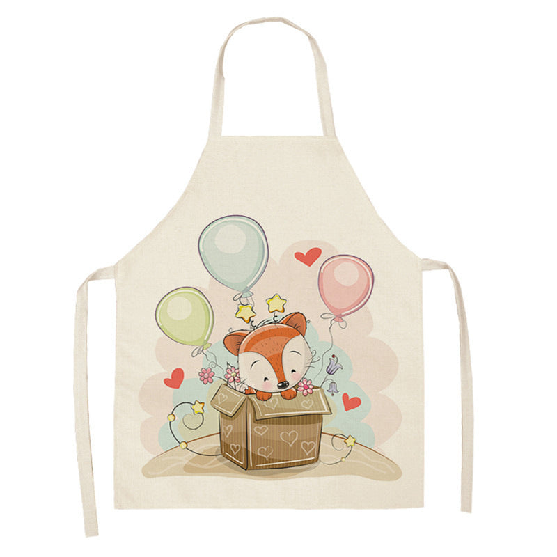 Kawaiicuteness™-Cute Rainbow Fox Printed Cotton Linen Kitchen Apron