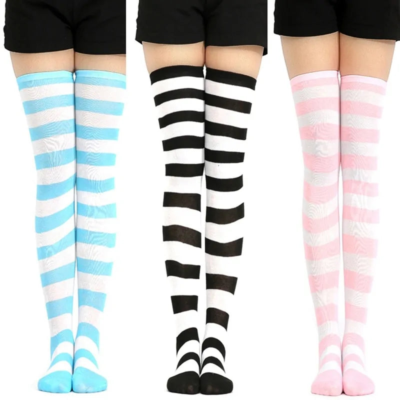 Kawaiicuteness™-  Lolita Cotton Striped Thigh High Socks